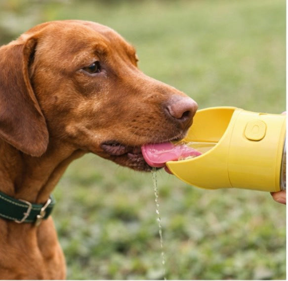 KOMMILIFE Portable Cat Dog Water Bottle Food Feeder Drinker Poop Dispenser 3 in 1 Leak-Proof Multifunctional Dog Waterer Bottle